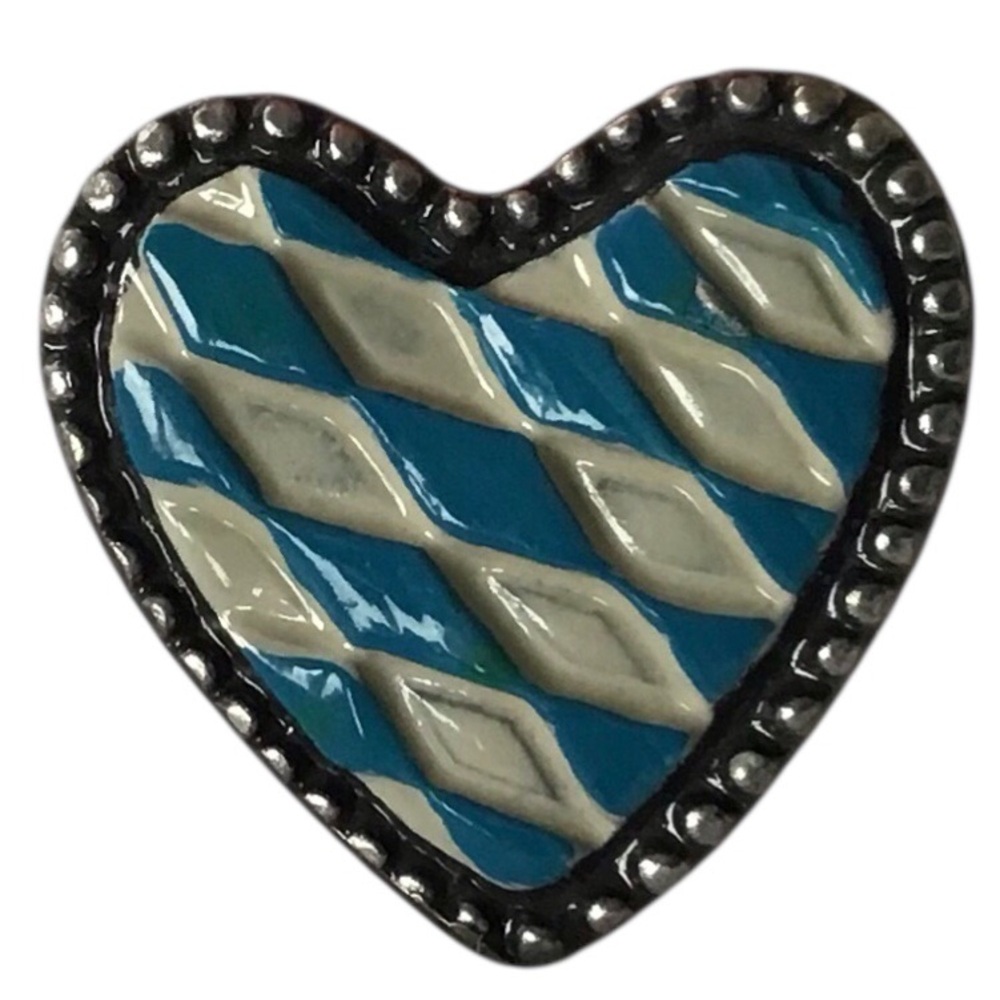 Kuhn Zinn Heart Brooch Bavarian Flag Enamel German Pewter Blue Jewelry C Clasp